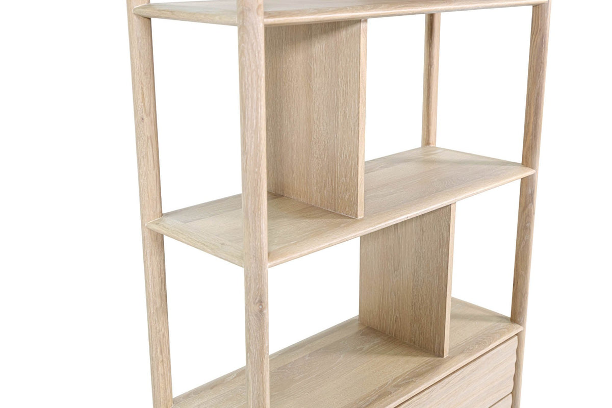 Close-up of Vesper's open shelves and staggered dividers