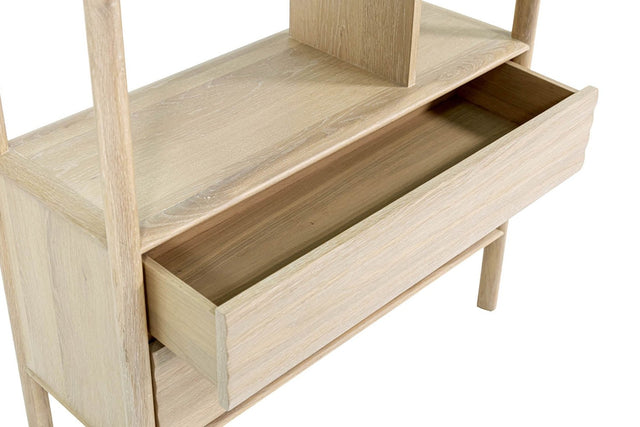 Vesper Light Oak Open-Back Bookcase with Drawers - Two Storage Drawers