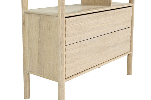 Vesper Light Oak Open-Back Bookcase with Drawers - Slim Post Frame