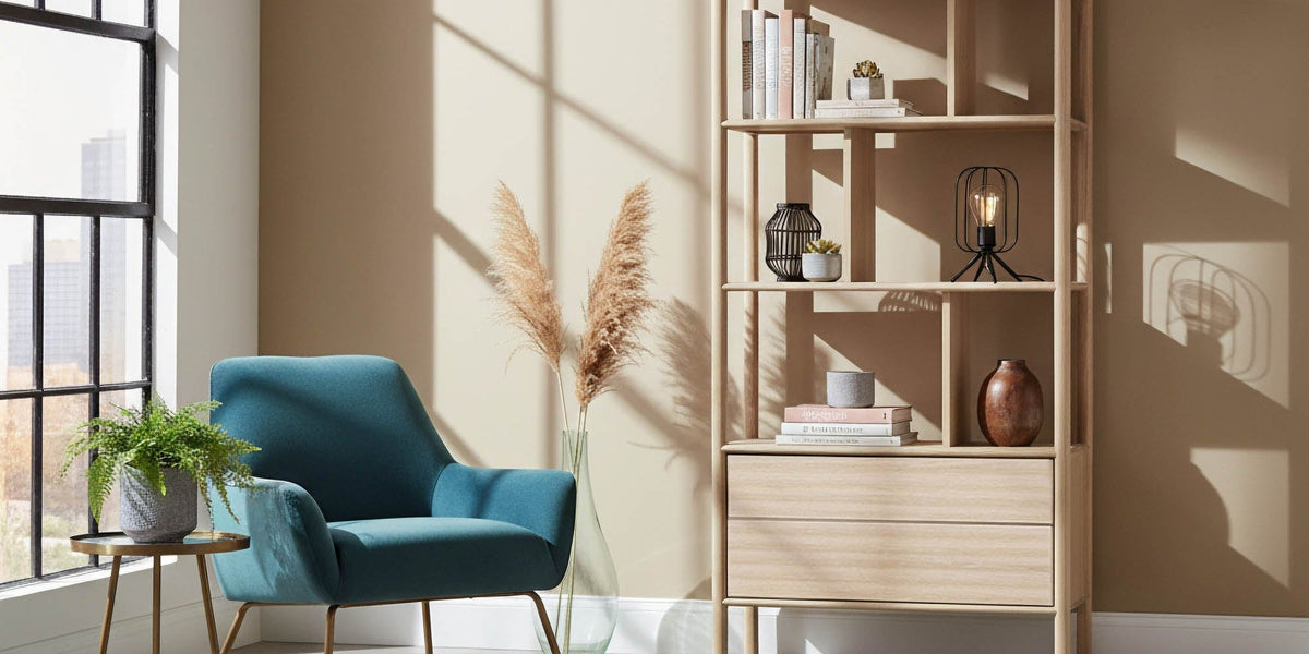 Vesper Light Oak Open-Back Bookcase with Drawers