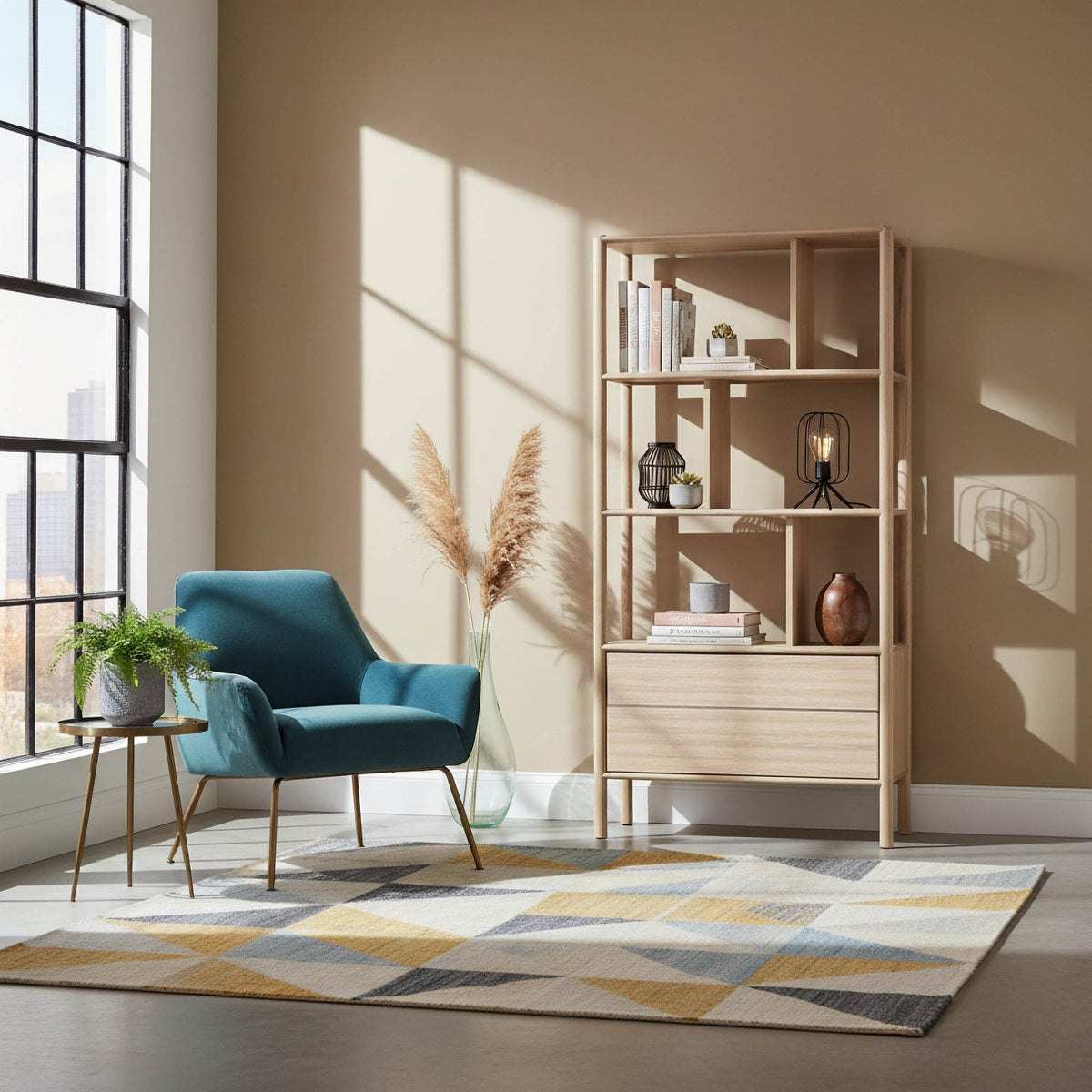 Vesper Light Oak Open-Back Bookcase with Drawers