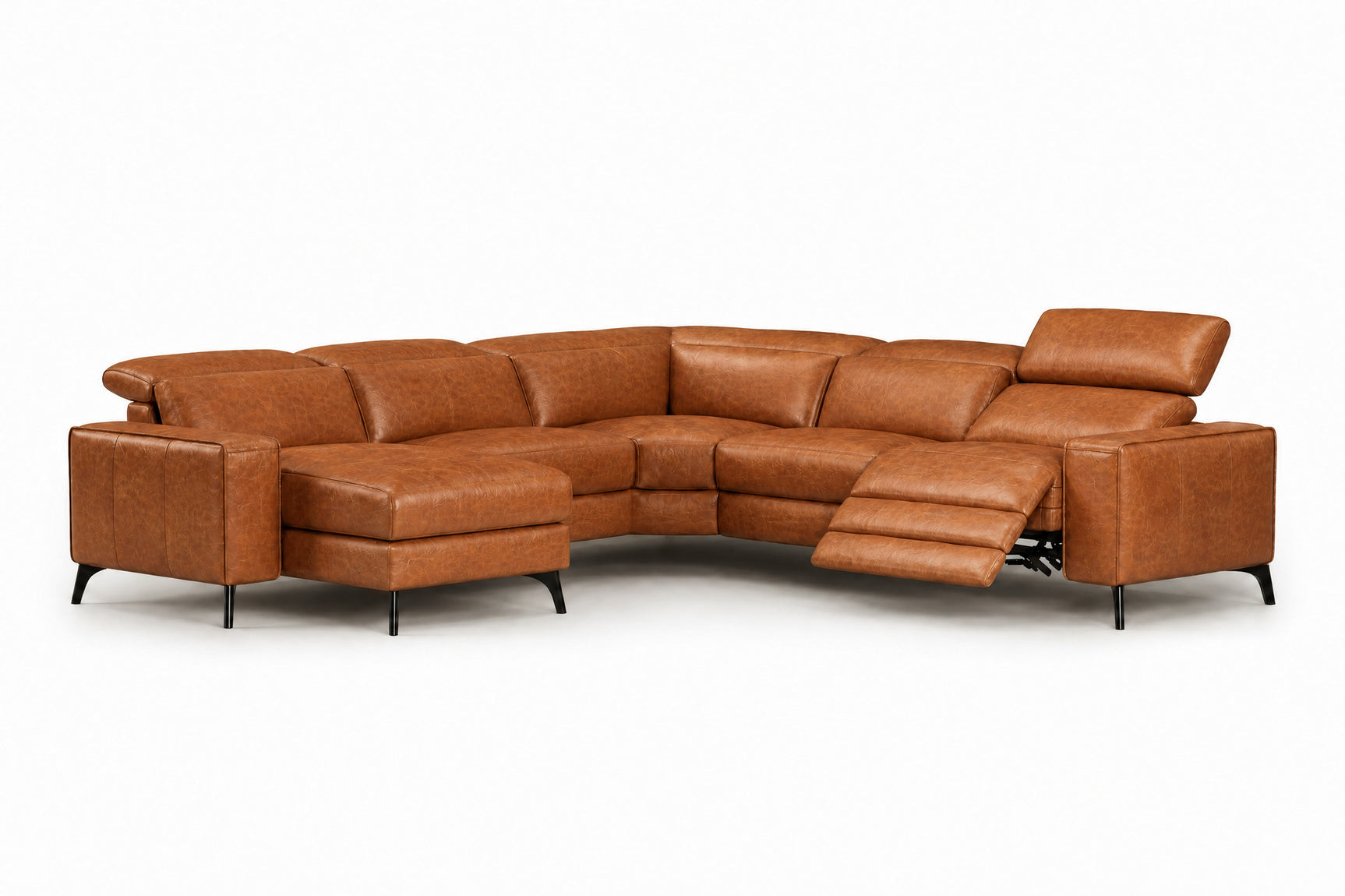 Valencia Esther distressed leather corner recliner sectional, front view