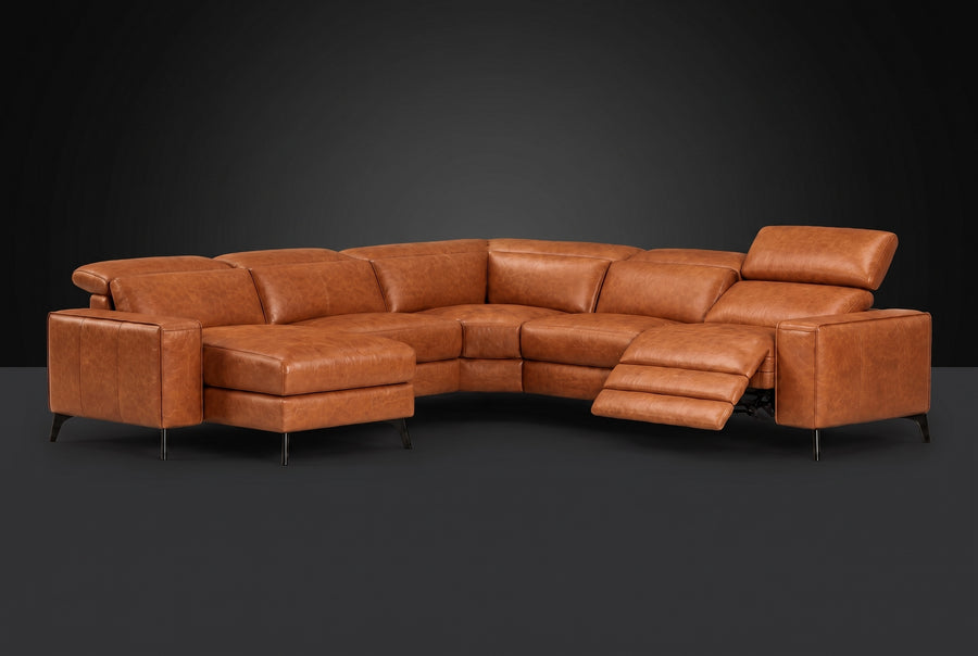 Esther Distressed Italian Aniline Leather Corner Recliner Sectional Sofa