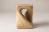 Vicenza side table in Natural, straight front view: a teardrop opening and one band running corner to corner