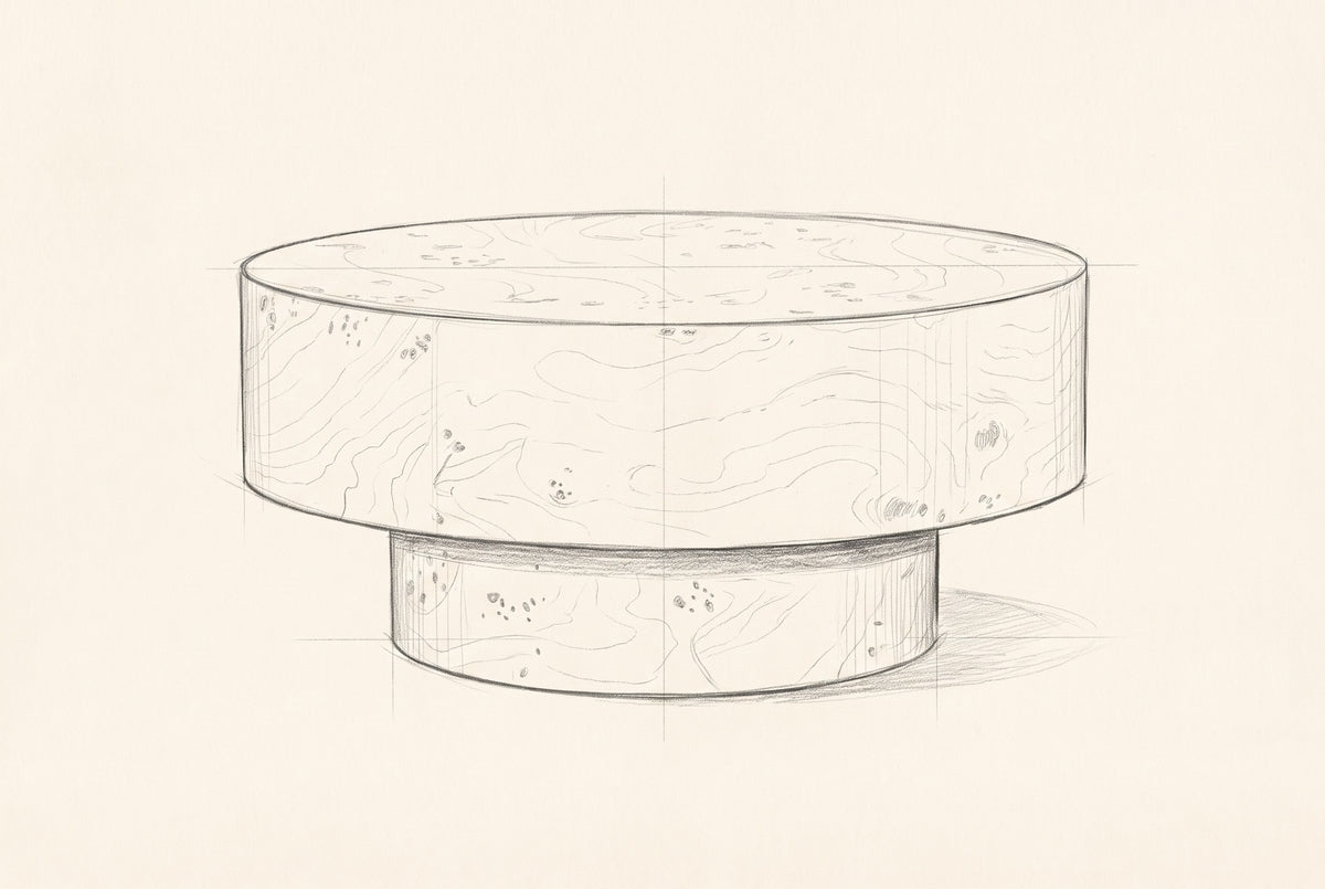 Pencil drawing of the Vieste coffee table traced from the side view