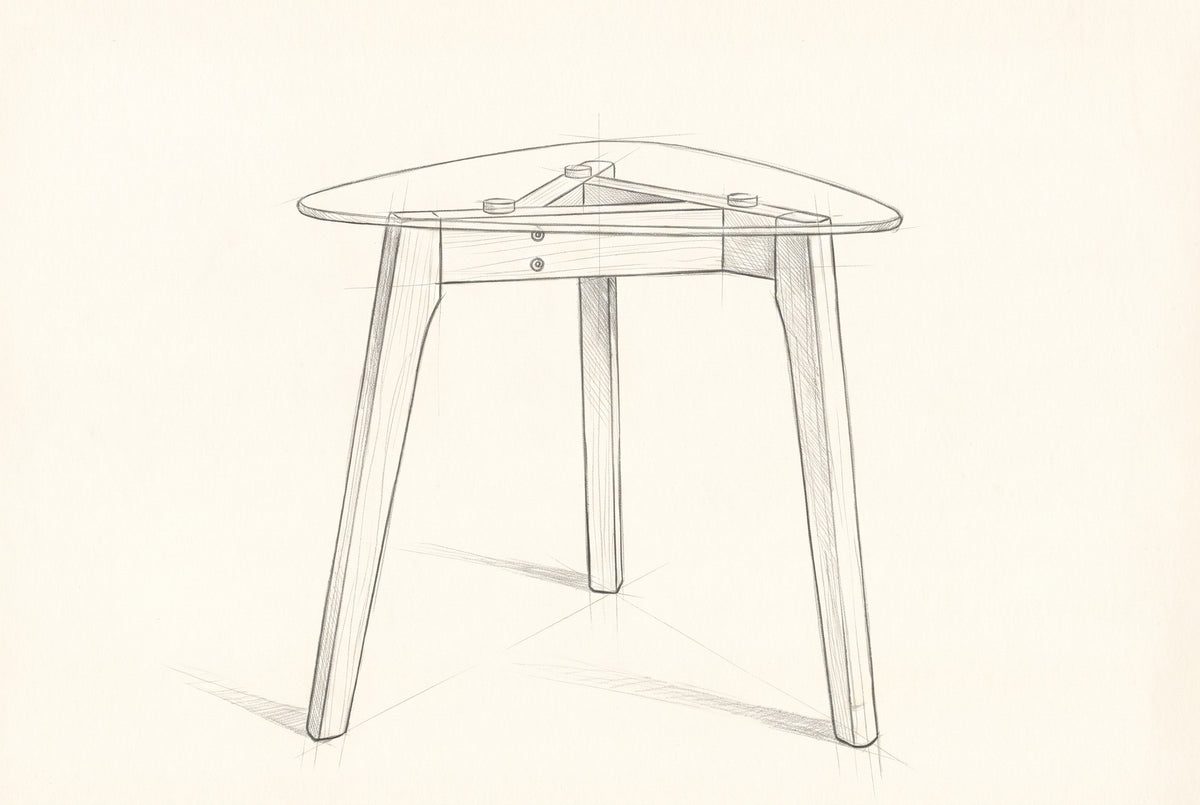 Pencil drawing of the Vipiteno side table, front view