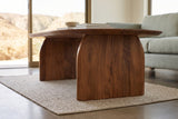 Both arched Visso panels in Pecan at seat height, open between them