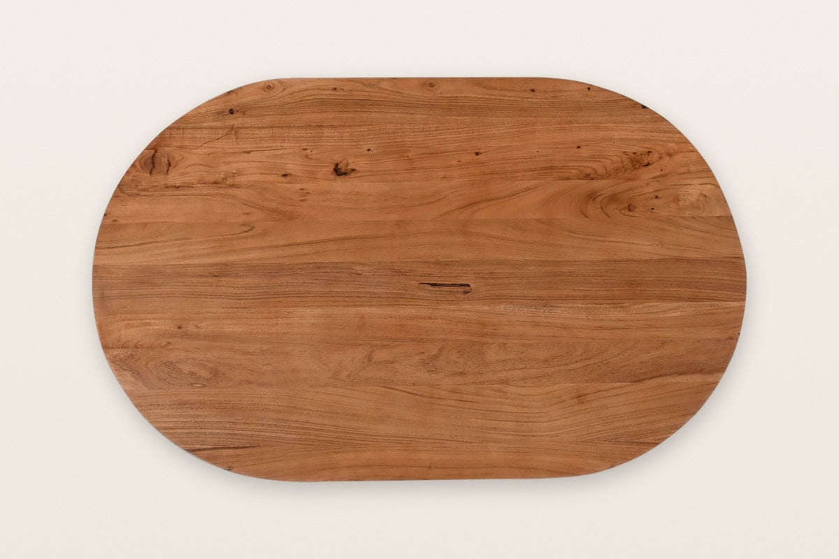 The Visso top seen from above in Pecan: short straight sides and big round ends