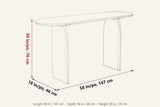 Visso console table dimensions on a pencil sketch: 58 in long, 18 in deep, 30 in high