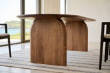 The two Visso panel legs in Pecan at seat height: arched shoulders, flat feet, open space between them