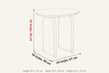 Visso side table dimensions on a pencil sketch: 24 in long, 18 in deep, 22 in high