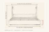 Viterbo bed dimensions: King 83.5 in wide at the wings, frame 79.1 in wide, 49.2 in high, rails 11.4 in high, 86.2 in long