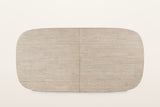 The Vitorchiano top from above, closed: a rounded rectangle in white-washed acacia with one seam across the middle