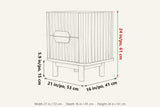 Vitorchiano dimensions on a pencil sketch of the nightstand: 21 in wide, 16 in deep, 24 in high