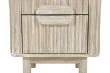 Close-up of the Vitorchiano drawer fronts: two wooden half-ovals meeting on the seam as one split oval pull