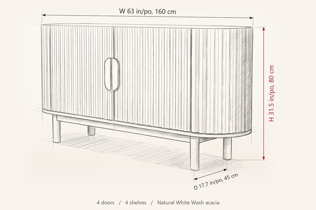 Vitorchiano sideboard dimensions: 63 in wide, 17.7 in deep, 31.5 in high