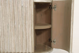 A curved Vitorchiano end door open: the corner cupboard with its half-round shelf and two concealed hinges