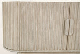 Close-up of the Vitorchiano reeds in Natural White Wash: the curved end, a front door and the split oval pull on the centre seam