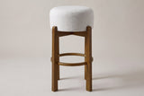 Vogogna bar stool in Dark Walnut, straight front view on a studio backdrop: four square legs