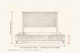 Volterra bed dimensions: King 79.13 in wide, Queen 63.58 in wide, 53.94 in high, footboard 13.23 in, 86.61 in long
