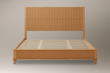 Volterra reeded bed in natural, straight front view of the bare frame and slats on a studio backdrop