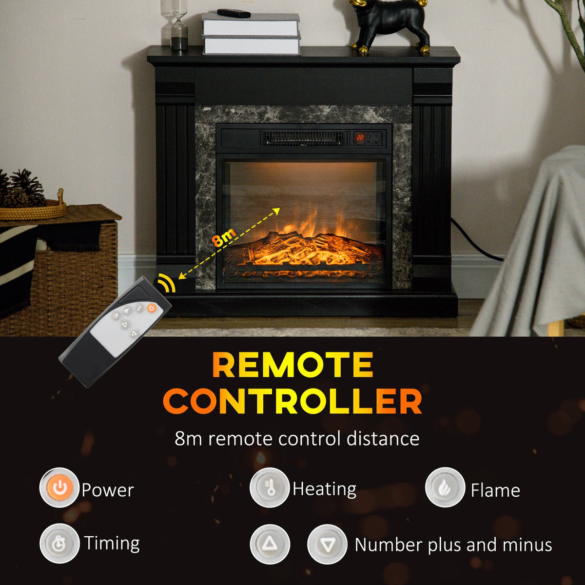 Easton Electric Mantel Wood Surround Freestanding Fireplace Heater with Overheating Protection - Black