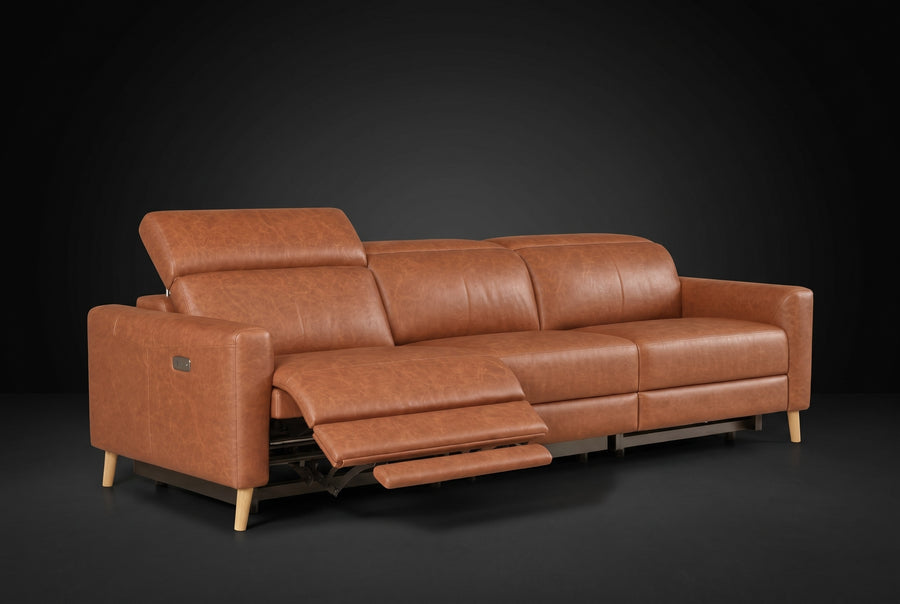 Elodie Distressed Italian Aniline Leather Dual Recliner Sofa