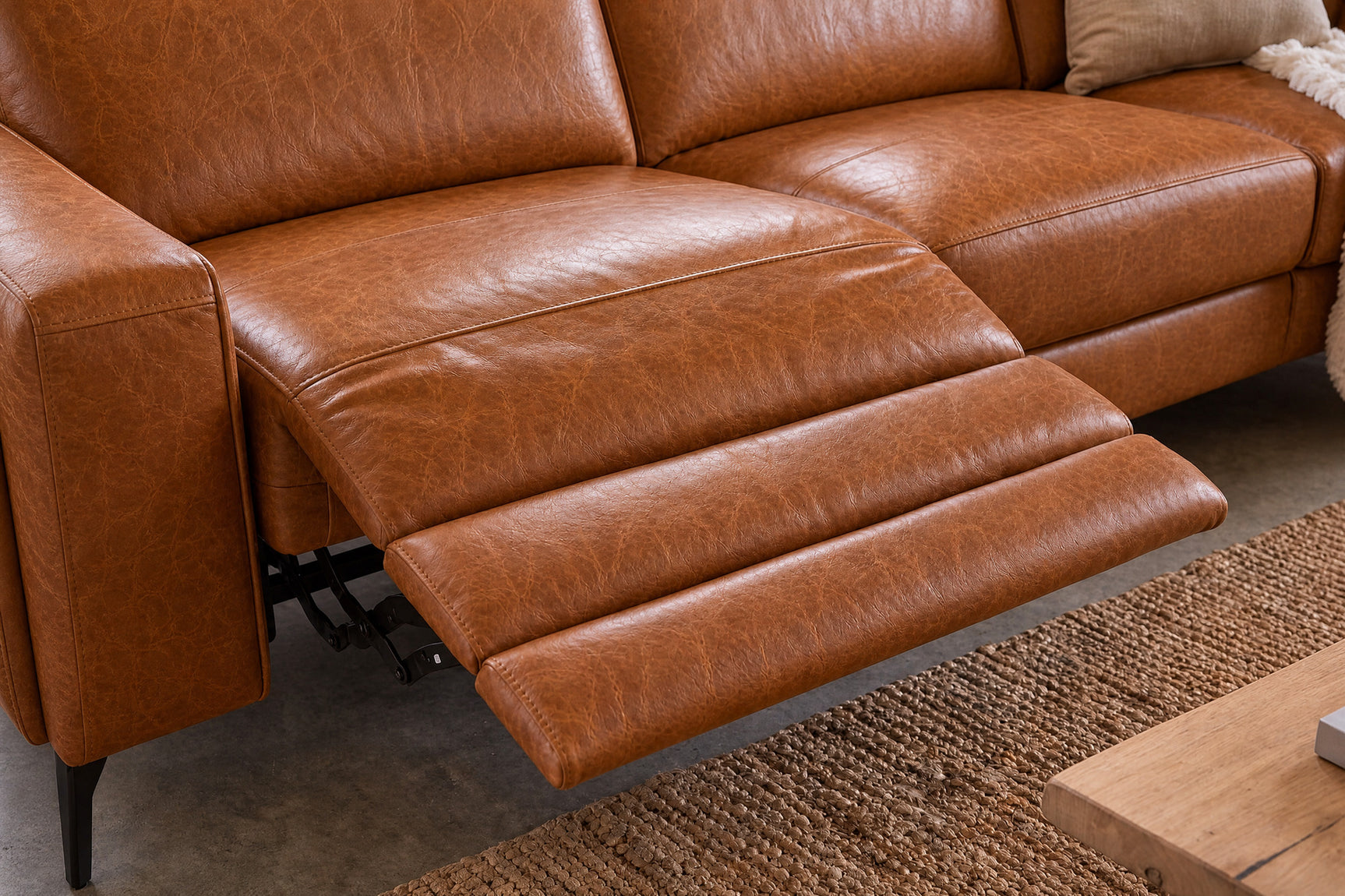 Esther Distressed Italian Aniline Leather Corner Recliner Sectional Sofa