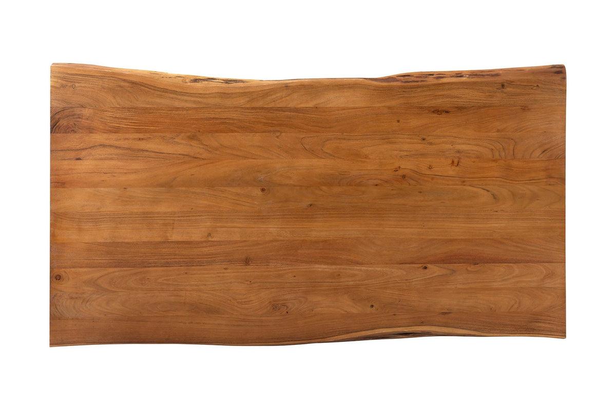 Wexford 70 in solid acacia top viewed from above, showing live edges