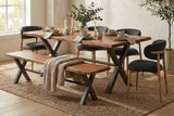 Wexford 82 in live edge dining table with bench and black chairs in a bright room