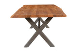 Wexford 82 in live edge dining table, end view of the X base