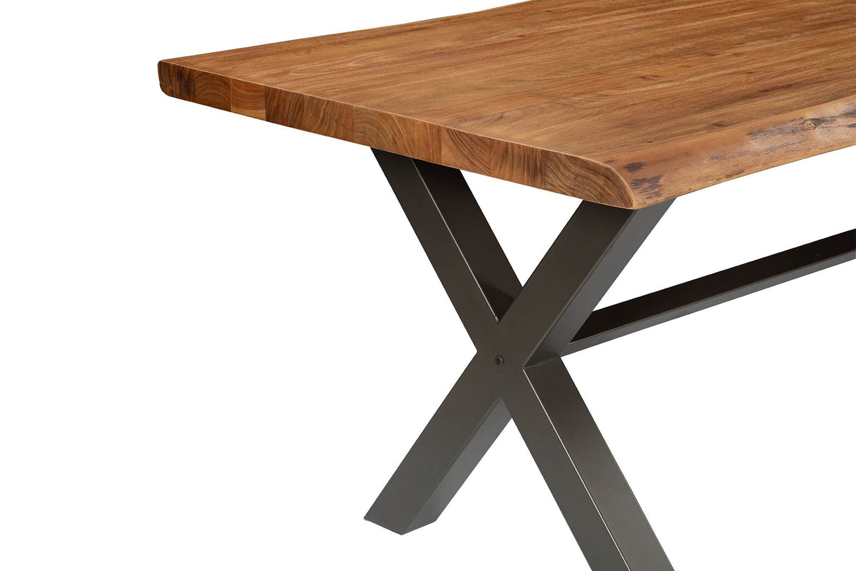 Wexford dining table corner with curved live edge over the iron leg