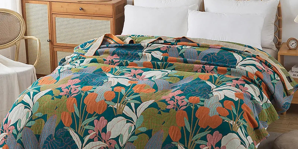 Wild Garden Boho Cotton Blanket/Throw - Teal/Orange
