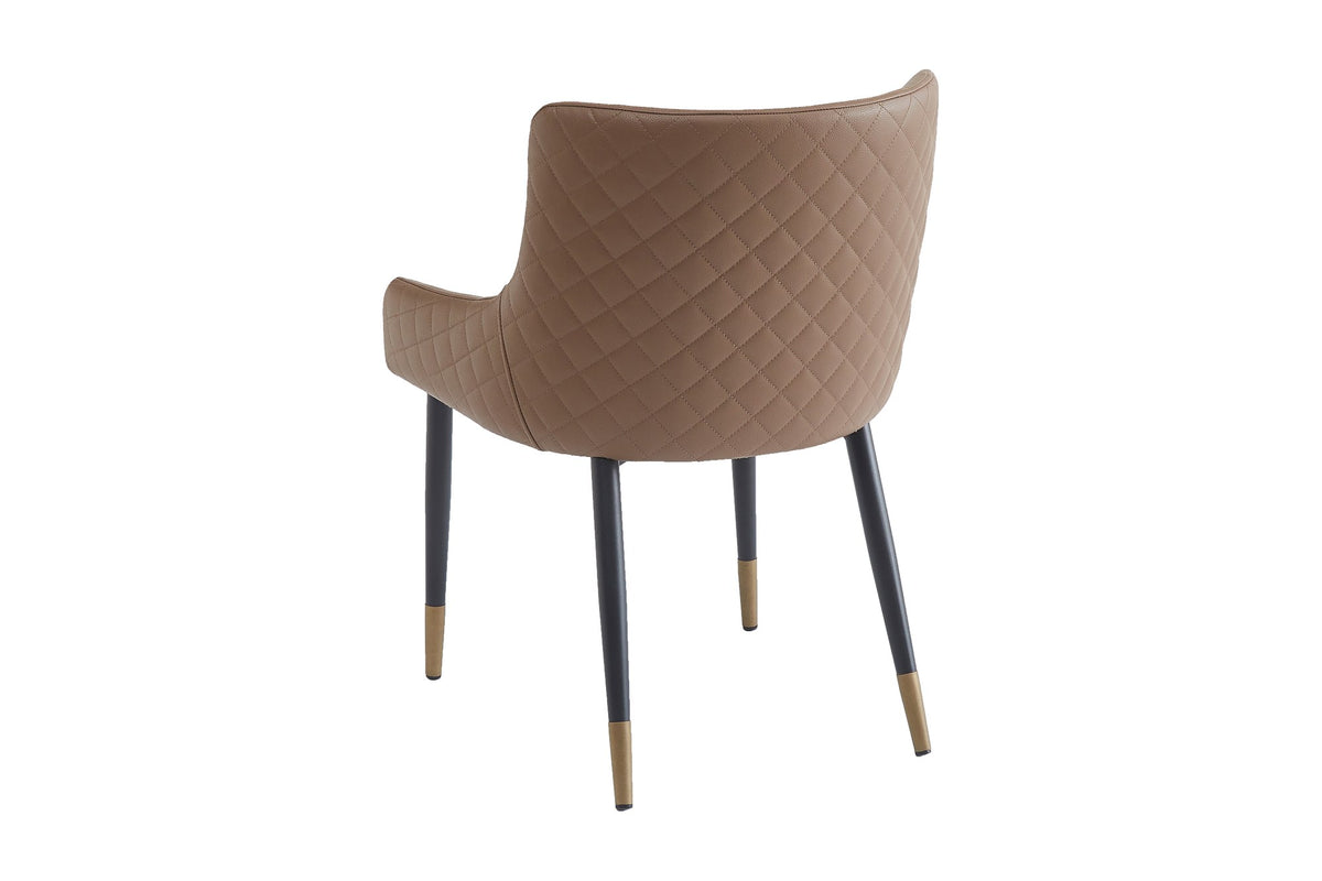 Wilkes brown faux leather dining chair, rear view of the diamond-stitched back