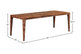 Winslow dark burl dining table with length, width and height dimensions marked in inches