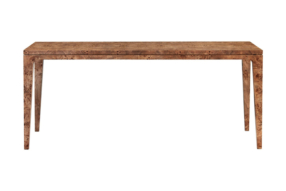 Winslow dark burl veneer dining table, front view