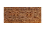 Winslow tabletop seen from above, showing the mirrored dark burl veneer pattern