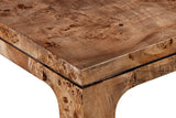 Winslow dark burl veneer corner detail with rounded leg joint