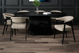 Yale 7-piece dining set with black oval pedestal table and six mushroom faux leather armchairs
