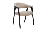 Yale mushroom faux leather armchair with brushed black beechwood legs, three-quarter view