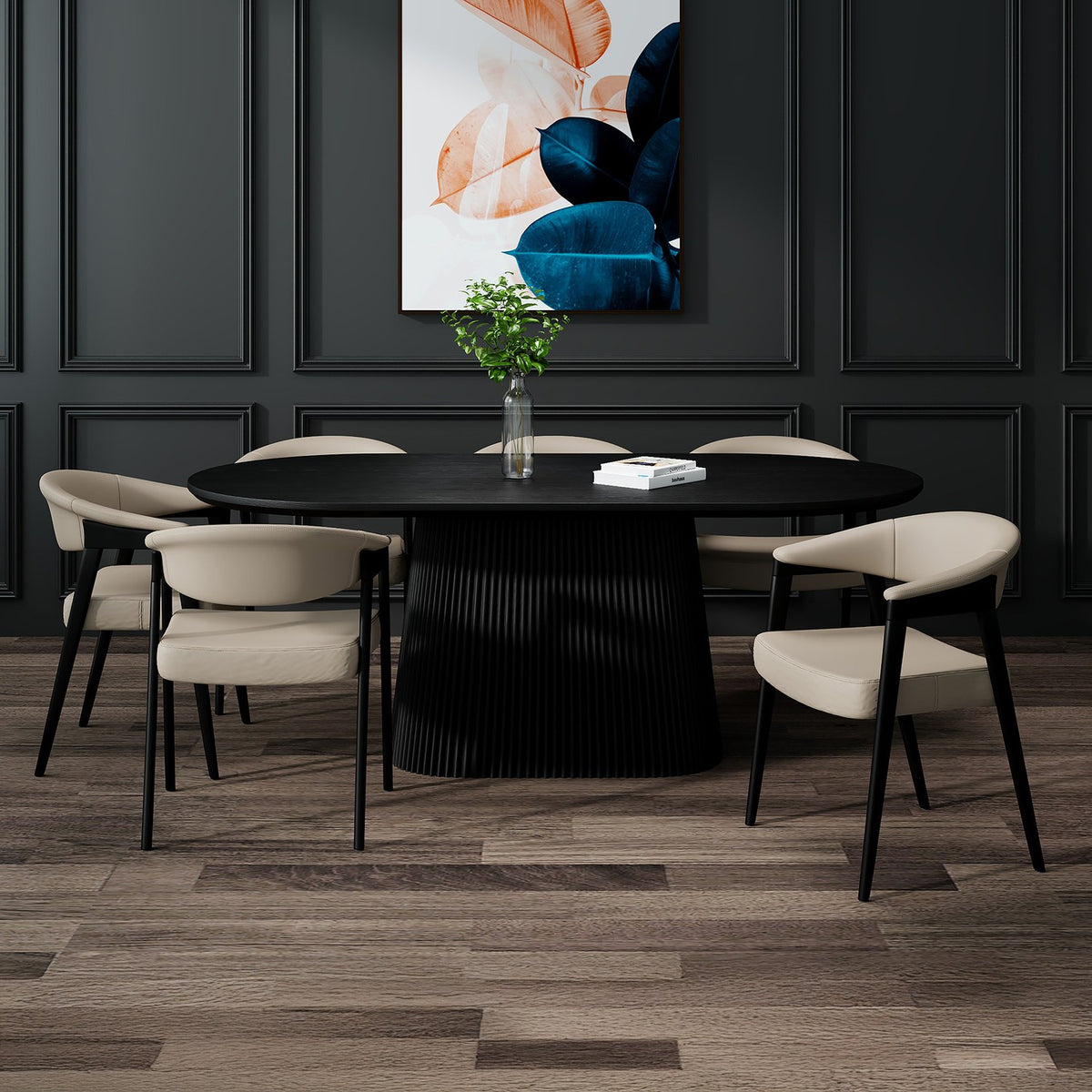 Yale Black Oval Pedestal 7-Piece Dining Set