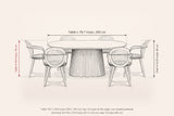 Yale dining set dimensions: table 78.7 in long, 39.4 in wide and 29.9 in high; armchair 32.25 in high, seat 19 in