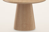 Close-up of the Yale pedestal in natural oak: fine vertical reeds under the bevelled top
