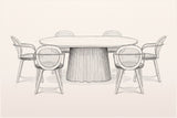 Pencil sketch of the Yale 7-piece dining set with cane-back armchairs, the long side straight on