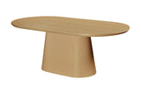 Yale oak veneer oval pedestal dining table in natural finish, three-quarter view