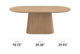 Yale oval pedestal dining table, front view with dimensions