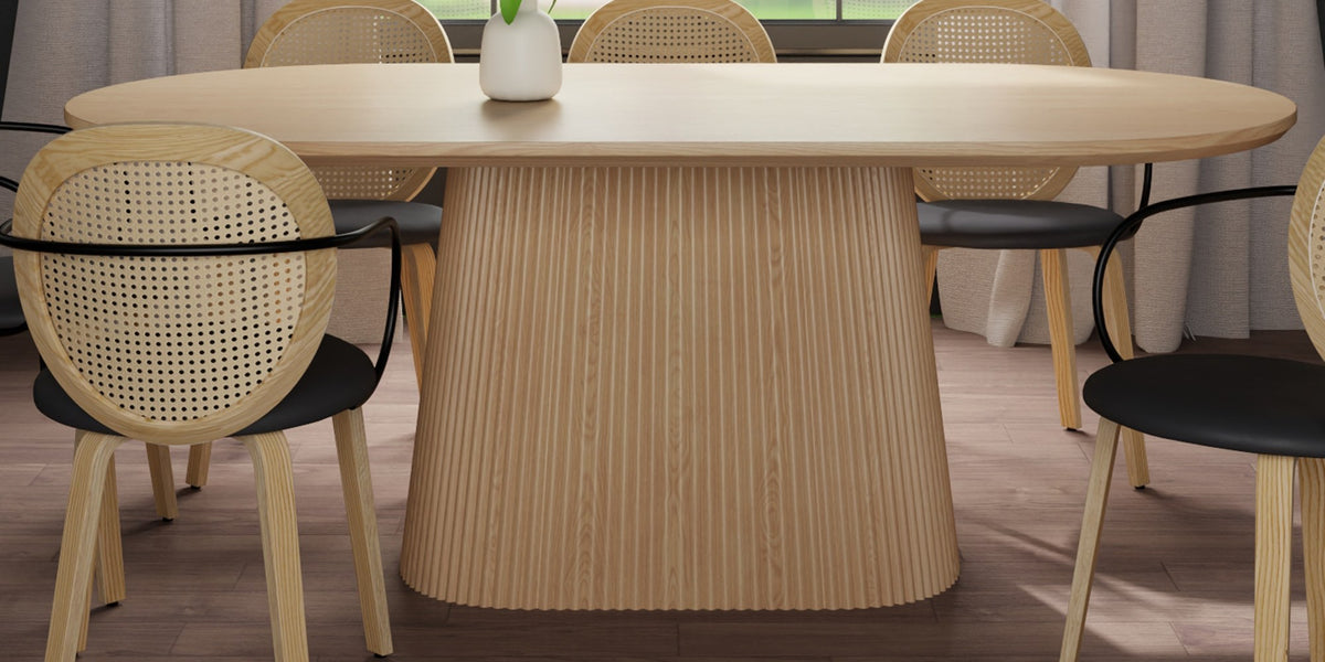 Yale Oak Veneer Oval Pedestal Dining Table