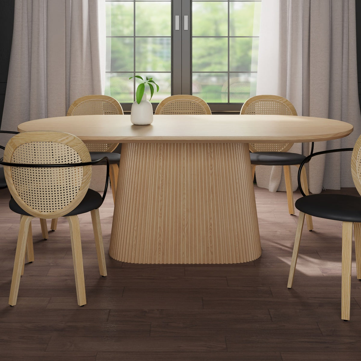 Yale Oak Veneer Oval Pedestal Dining Table