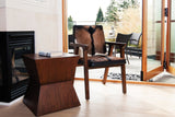 Yardley goat hide accent chair by open patio doors in a sunny living room