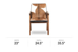 Yardley accent chair front view with dimensions in inches